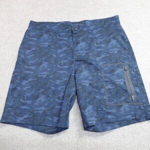 Mack Weldon Shorts 36 Blue Camouflage Drawstring Hook Loop Hybrid